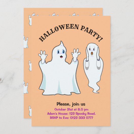 Halloween Trumpy & Munchy Ghosts Invitation Kaart (Voorkant / Achterkant)