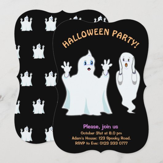 Halloween Trumpy & Munchy Ghosts Invitation Kaart (Voorkant / Achterkant)