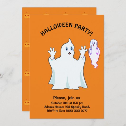 Halloween Trumpy & Munchy Ghosts Invitation Kaart (Voorkant / Achterkant)