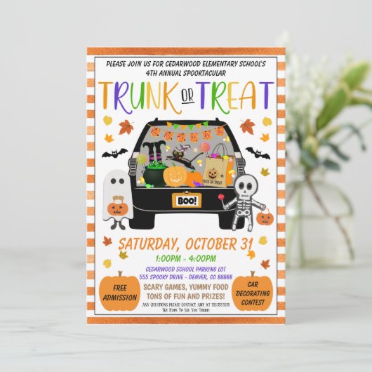 Halloween Trunk of Treat Invite Kaart (Staand voorkant)