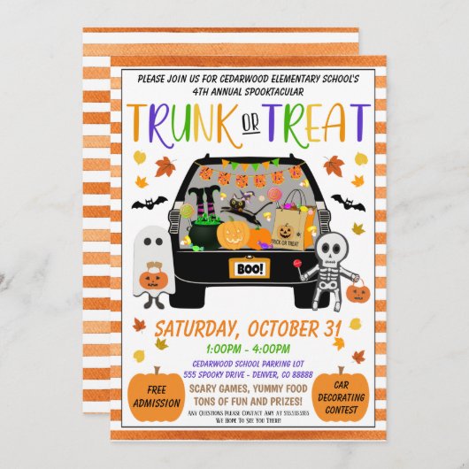 Halloween Trunk of Treat Invite Kaart (Voorkant / Achterkant)