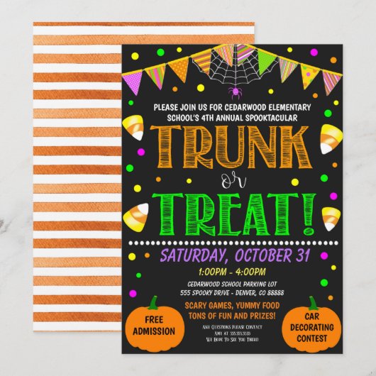 Halloween Trunk of Treat Invite Kaart (Voorkant / Achterkant)