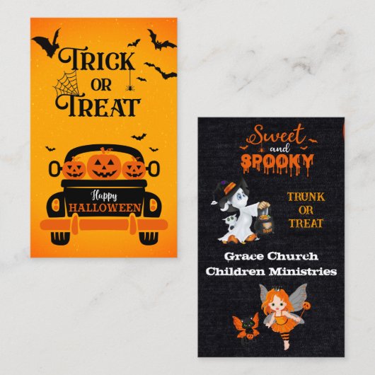 Halloween Trunk of Treat Sponsor Insert 100 Cards Visitekaartje (Voorkant / Achterkant)