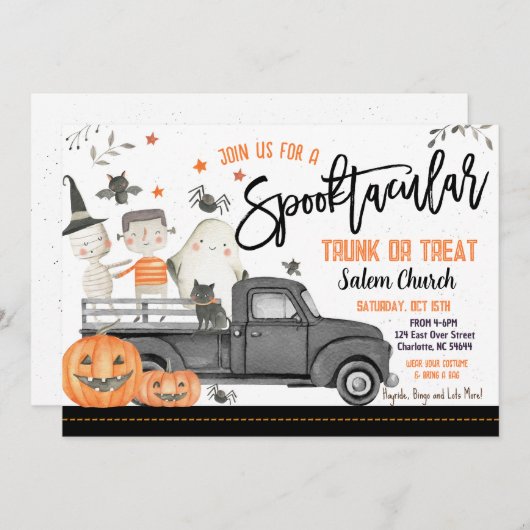 Halloween Trunk of Treat uitnodiging (Voorkant / Achterkant)