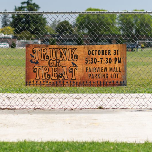 Halloween TRUNK OR TREAT Zwart Sinaasappel Geperso Spandoek (Insitu)