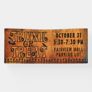 Halloween TRUNK OR TREAT Zwart Sinaasappel Geperso Spandoek