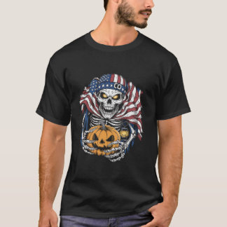Halloween Tshirt Skull Amerikaanse Vlag Enge Horro