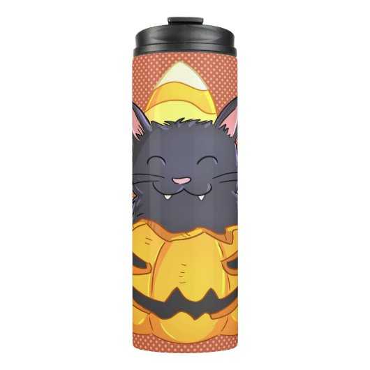 Halloween Tumbler Cat in Pumpkin Thermosbeker (Voorkant)