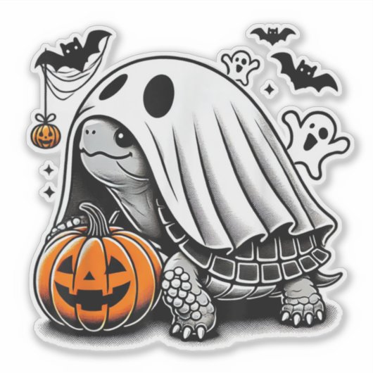 Halloween Turtle Ghost Pumpkin Terrapin Tortoise Sticker (Voorkant)