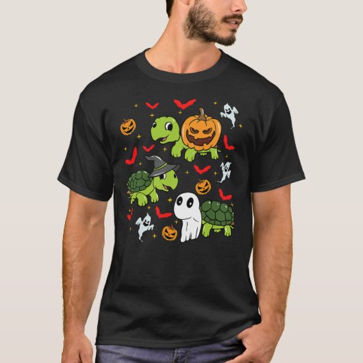 Halloween Turtle Pumpkin Tortoise Bats and Ghosts T-shirt (Voorkant)