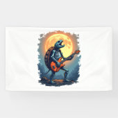 Halloween Turtle Skeleton Rocker T-shirt voor Musi Spandoek (Horizontaal)