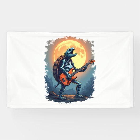 Halloween Turtle Skeleton Rocker T-shirt voor Musi Spandoek (Horizontaal)