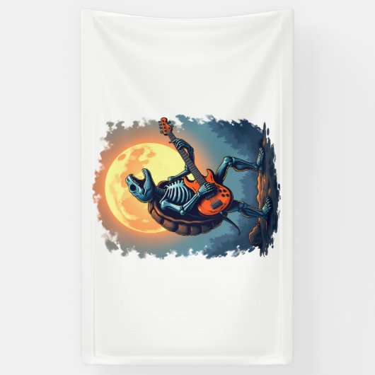 Halloween Turtle Skeleton Rocker T-shirt voor Musi Spandoek (Verticaal)