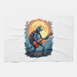 Halloween Turtle Skeleton Rocker T-shirt voor muzi Theedoek