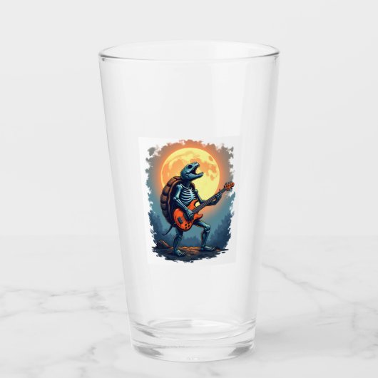 Halloween Turtle Skeleton Rocker Tee for Music Lov Glas (Voorkant)