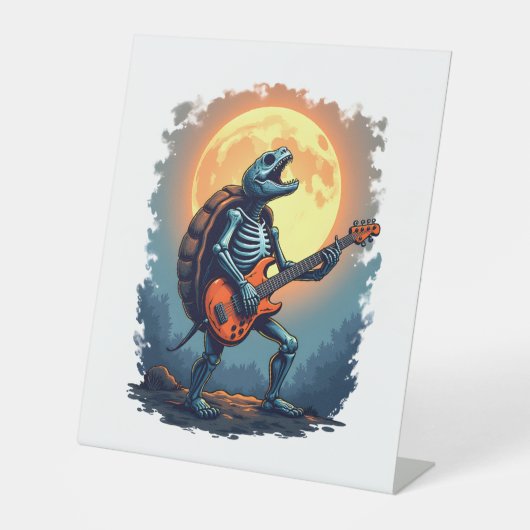 Halloween Turtle Skeleton Rocker Tee for Music Lov Reclamebord Met Voetstuk (Voorkant)