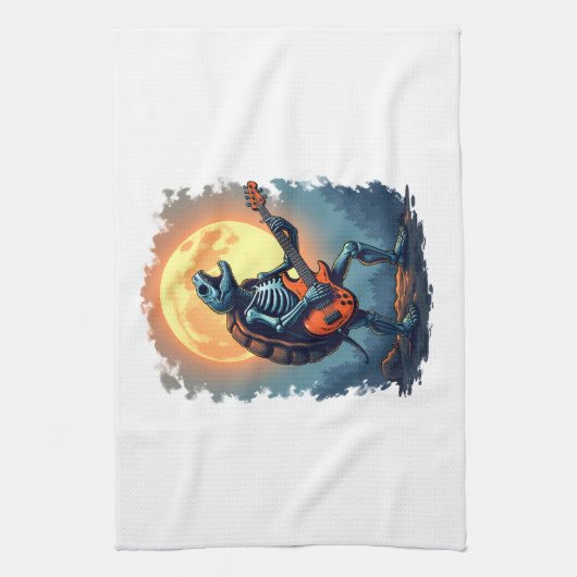 Halloween Turtle Skeleton Rocker Tee for Music Lov Theedoek (Verticaal)