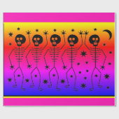 HALLOWEEN TUSSEN RAINBOW DANCING SKELETONS CADEAUPAPIER (Vlak)