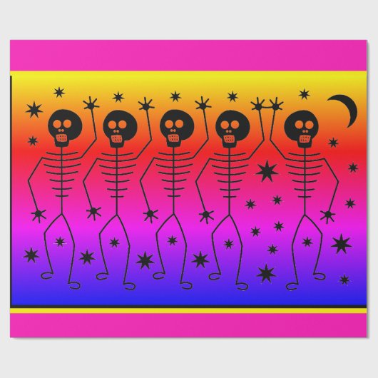 HALLOWEEN TUSSEN RAINBOW DANCING SKELETONS CADEAUPAPIER (Vlak)