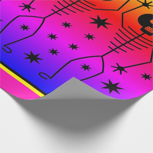 HALLOWEEN TUSSEN RAINBOW DANCING SKELETONS CADEAUPAPIER (Hoek)