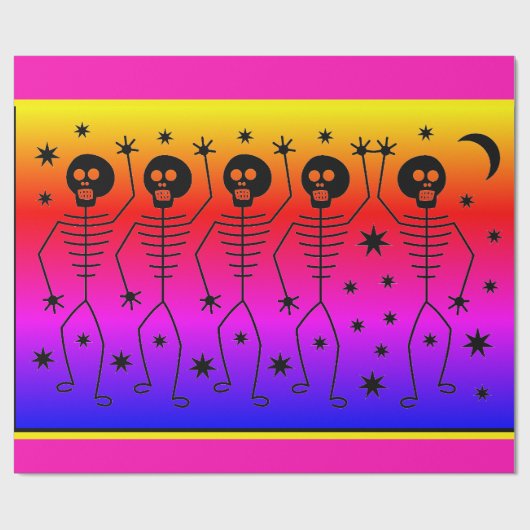 HALLOWEEN TUSSEN RAINBOW DANCING SKELETONS CADEAUPAPIER (Vlak)