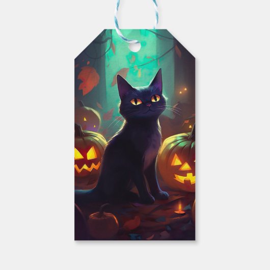 Halloween Tuxedo Cat met pompoenen eng Cadeaulabel (Achterkant)