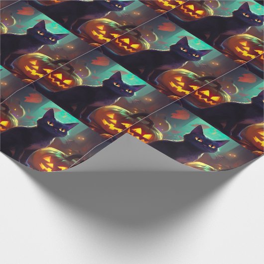 Halloween Tuxedo Cat met pompoenen eng Cadeaupapier (Hoek)