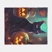 Halloween Tuxedo Cat met pompoenen eng Fleece Deken (Voorkant (Horizontaal))