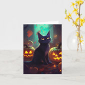 Halloween Tuxedo Cat met pompoenen eng Kaart (Gele Bloem)