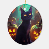 Halloween Tuxedo Cat met pompoenen eng Keramisch Ornament (Links)