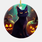 Halloween Tuxedo Cat met pompoenen eng Keramisch Ornament (Achterkant)