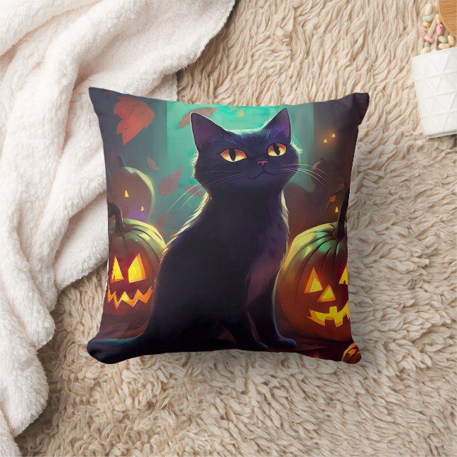 Halloween Tuxedo Cat met pompoenen eng Kussen (Deken)