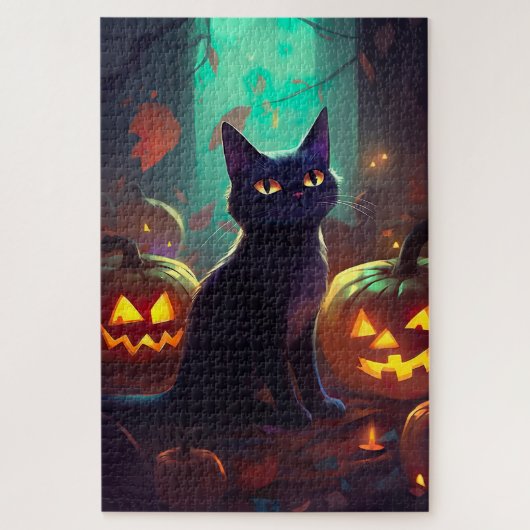 Halloween Tuxedo Cat met pompoenen eng Legpuzzel (Verticaal)