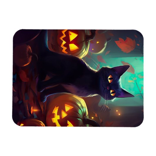 Halloween Tuxedo Cat met pompoenen eng Magneet (Horizontaal)