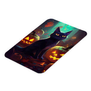 Halloween Tuxedo Cat met pompoenen eng Magneet