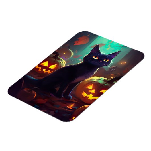 Halloween Tuxedo Cat met pompoenen eng Magneet (Linkerzijde)