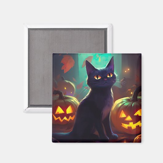 Halloween Tuxedo Cat met pompoenen eng Magneet (Voorkant / Achterkant)