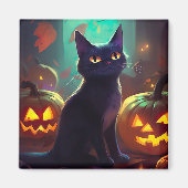 Halloween Tuxedo Cat met pompoenen eng Magneet (Voorkant)