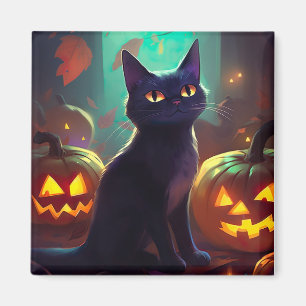 Halloween Tuxedo Cat met pompoenen eng Magneet