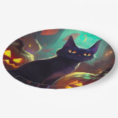 Halloween Tuxedo Cat met pompoenen eng Papieren Bordje (Gekanteld)