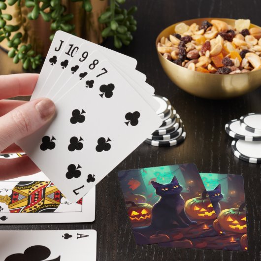 Halloween Tuxedo Cat met pompoenen eng Pokerkaarten (Insitu)