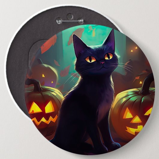 Halloween Tuxedo Cat met pompoenen eng Ronde Button 6,0 Cm (Voorkant /achterkant)