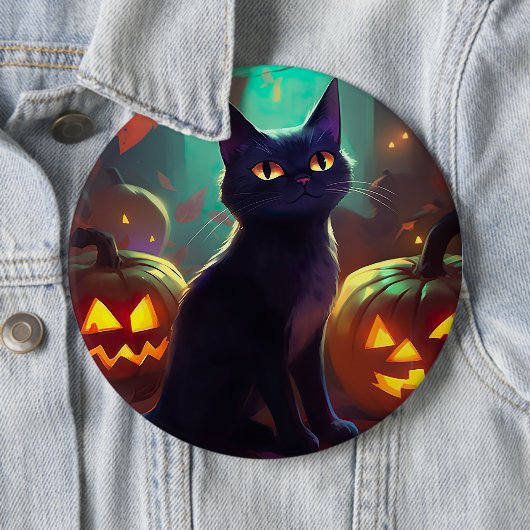Halloween Tuxedo Cat met pompoenen eng Ronde Button 6,0 Cm (In situ)