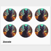 Halloween Tuxedo Cat met pompoenen eng Ronde Sticker (Vel)