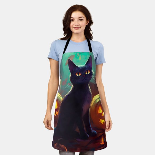 Halloween Tuxedo Cat met pompoenen eng Schort (Gedragen)