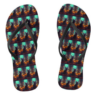 Halloween Tuxedo Cat met pompoenen eng Teenslippers