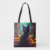 Halloween Tuxedo Cat met pompoenen eng Tote Bag (Voorkant)