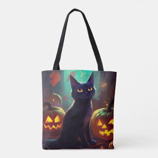 Halloween Tuxedo Cat met pompoenen eng Tote Bag (Achterkant)