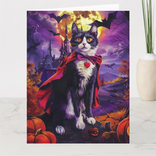 Halloween Tuxedo Cat Vampire Pumpkins eng Kaart (Voorkant)