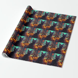 Halloween Tuxedo Kat Met Pompoenen Griezelen Cadeaupapier
